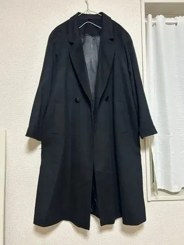 캐시미어 100% 블랙 더블 브레스트 롱 코트 Free