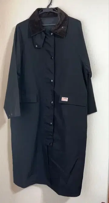 Java 블랙 롱 코트 코듀로이 옷깃