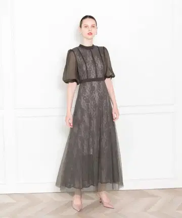 LEJA 하이웨스트 튤 레이스 A라인 원피스 드레스