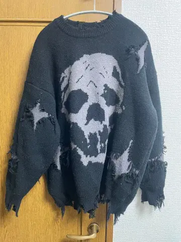 니트 니트 스웨터 스컬 해골 무늬 데미지 가공
