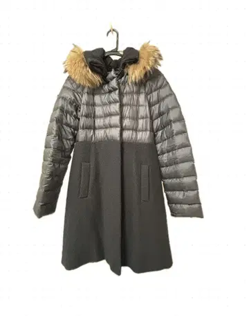 퍼 후드 다운 코트 블랙 그레이