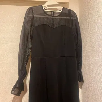 시스루 소매 블랙 드레스 플레어 스커트