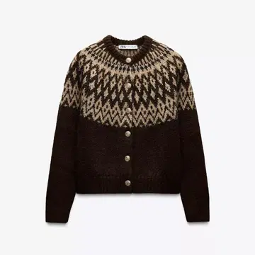 미사용 ZARA 자카드 니트 자켓 L 브라운 여성용 아우터