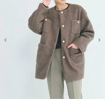 [ M 사이즈 ] coca 푸들 금장 버튼 노카라 코트 브라운