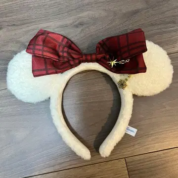 디즈니 크리스마스 보아 머리띠 릴린린 체크 리본