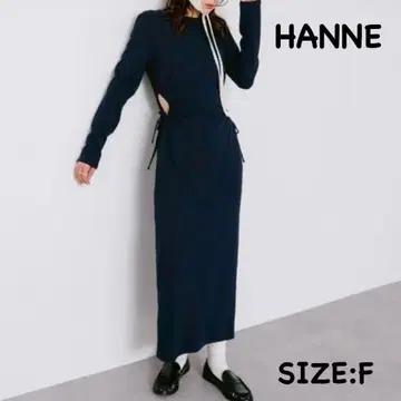 HANNE 사이드홀 원피스 블랙 새상품급 슬릿 긴팔 신축성 있음 F