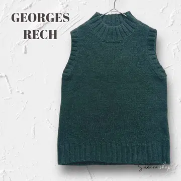 Y5871 [조르주 레쉬] 하이넥 니트 베스트 울 혼방 짙은 녹색 S