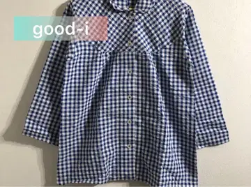 good-i 깅엄 체크 5부 소매 셔츠 M