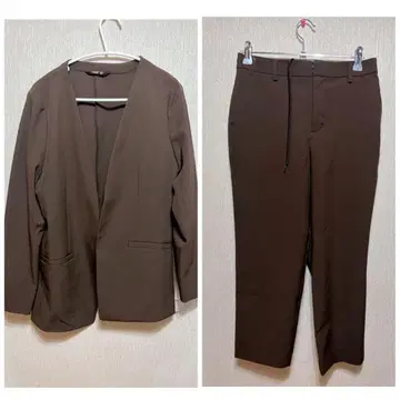 브라운 V넥 자켓 & 슬림 팬츠 세트