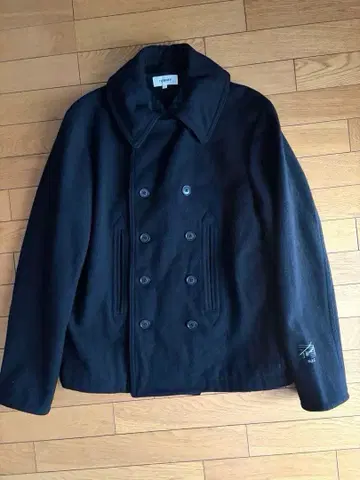 TOMMY 울 피코트 블랙 울 89% 안감 체크 L 남성용