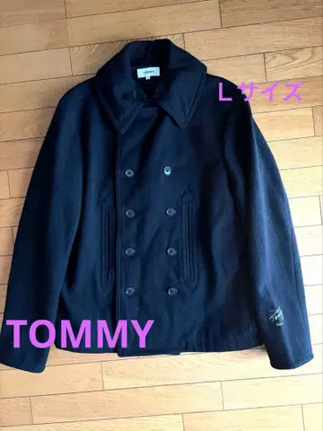 TOMMY 울 피코트 블랙 타탄 체크 안감 L 남성용