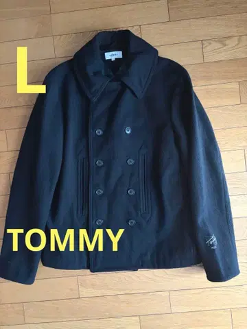 TOMMY 울 피코트 블랙 타탄 체크 안감 L 남성용