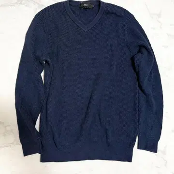 네이비 V넥 리브 니트 스웨터