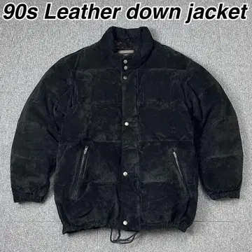 90s 천연 가죽 가죽 다운 자켓 블랙 블랙 빈티지 vintage