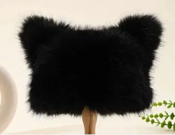 미사용 새상품 고급스러운 복슬복슬함 고양이 귀 캡 블랙