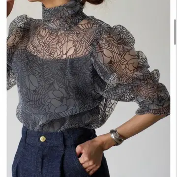 [ 새상품급 ] fumie tanaka 레이스 블라우스 긴팔 하이넥