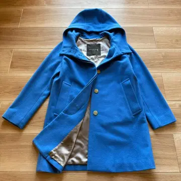 레어 새상품급 매킨토시 런던 후드 부착 울 코트 블루