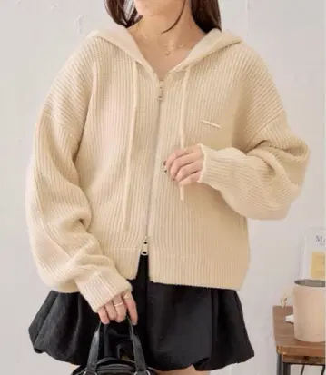 오늘 한정 가격! Chico 리브 니트 풀 집업 아우터 후드 새상품급