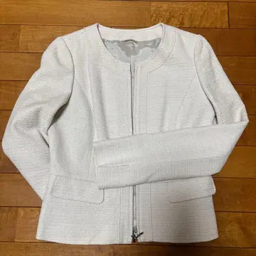 ANAYI 노카라 자켓 화이트 베이지 트위드 38