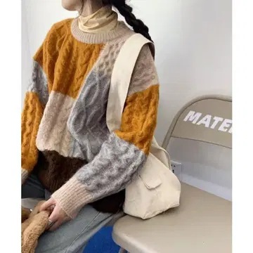 ABITOKYO 랜덤 배색 케이블 니트 풀오버