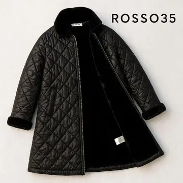 ROSSO35 이탈리아제 퀼팅 롱 코트 40 블랙