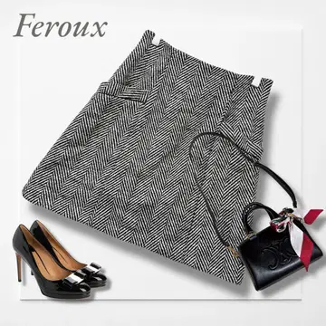 페루 미니 스커트(S) 모노톤 헤링본 무늬 걸리시 성숙/러블리