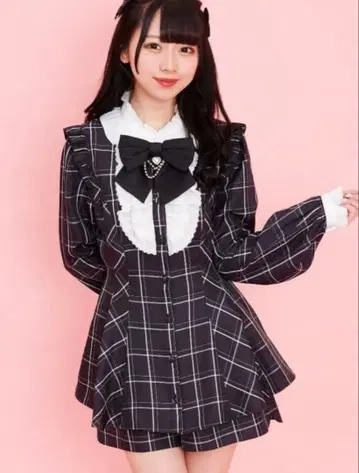 Secret Honey 액세서리 리본 긴팔 셋업 체크 크로