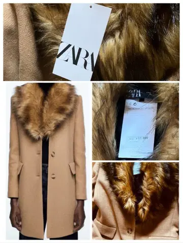 ZARA 카멜색 퍼 롱 코트