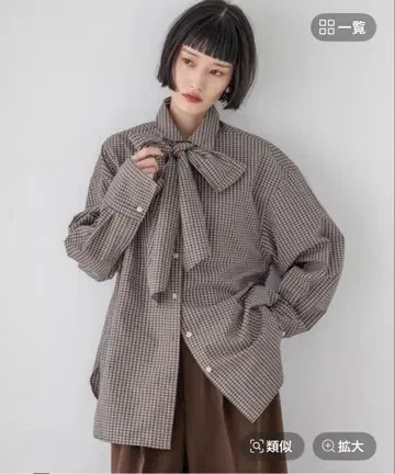 LOWRYSFARM 빅 보타이 체크 셔츠