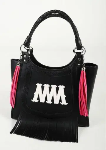 새상품 미사용 마담 미나 인조 가죽 프린지 토트백 블랙