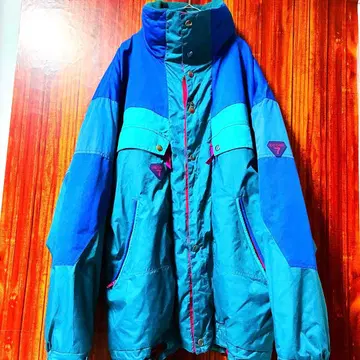 90s 레트로 스키 자켓 멀티 컬러 후드 부착 퍼플 블루