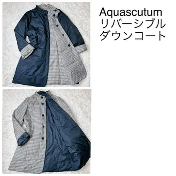 새상품급 Aquascutum 리버서블 다운 롱 코트 클럽 체크