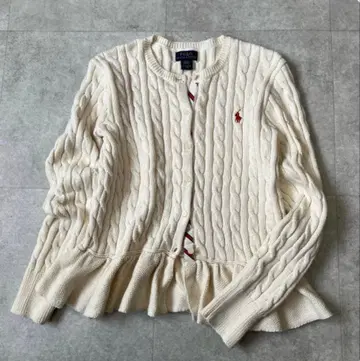 새상품급 폴로 랄프 로렌 케이블 짜임 코튼 니트 페플럼 가디건
