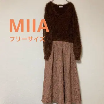 MIIA 브라운 니트 레이스 롱 원피스