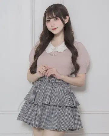 pium 비쥬 리본 카라 부착 니트탑