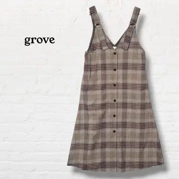 그로브 체크 무늬 오버롤 스커트 [ M ] 브라운 계열