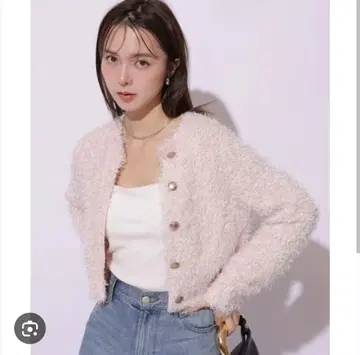 택 포함 새상품 마이 스트라다 라메 페더 가디건 핑크