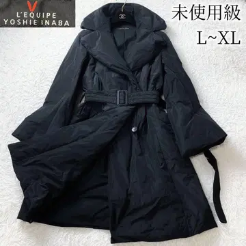 1 미사용급 요시에 이나바 여배우 코트 롱 다운 코트 허리 벨트 블랙