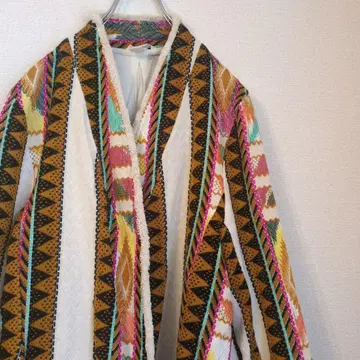 에스닉 구제 의류 x 모드 자수 스티치 직물 자켓 벨트 포함 개성있는