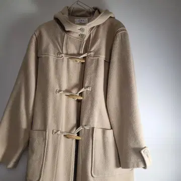 iIMK 베이지 더플 코트 후드 부착