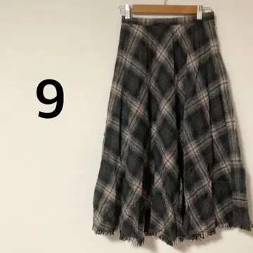 플레어 스커트 [ M ] 체크 무늬 롱 기장 울 블렌드 캐주얼 안감