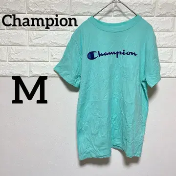새상품급 [ Champion ] M 반팔 T셔츠 아쿠아 블루 로고 디자인