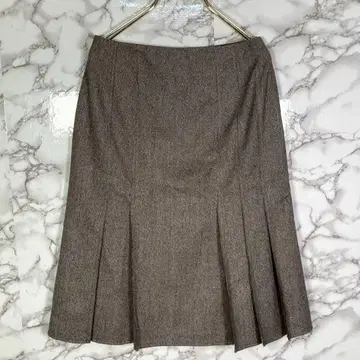 INED 이네드 (9) 실크 캐시미어 혼방 플리츠 스커트 브라운