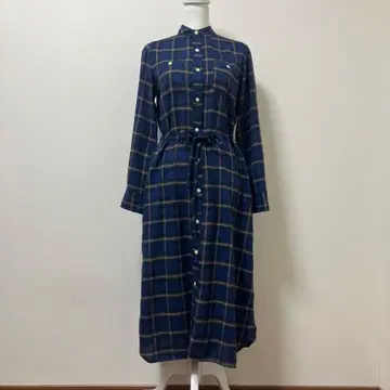 오메카시 롱 원피스 체크 네이비 가을 겨울 내추럴 귀여운 어른