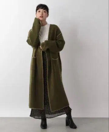 LOWRYS FARM 올리브 그린 롱 니트 가디건