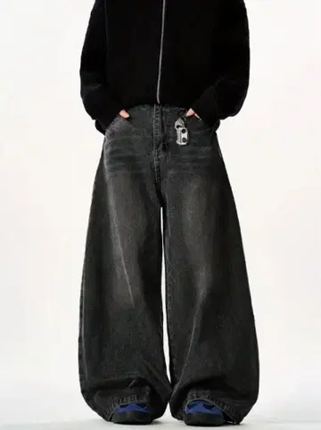 당일 발송 새상품 블랙 와이드 레그 데님 팬츠 와이드 데님