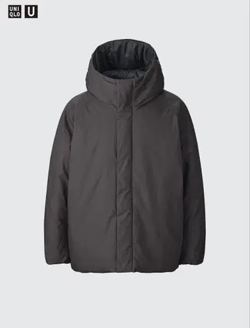 UNIQLOU 퍼프테크 볼륨 후드티 다크 그레이 S
