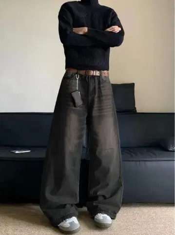 당일 발송 새상품 블랙 와이드 레그 데님 팬츠 와이드 데님