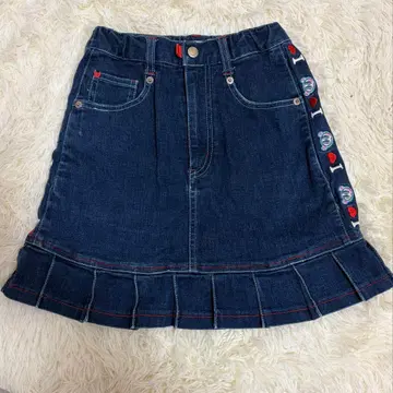 엔젤 블루 나카무라군 자수 디자인 데님 스커트 프릴 포함