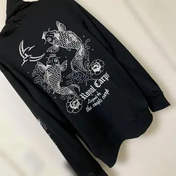 일본풍 패턴 잉어 자수 집업 후드티 남성용 L 사이즈 블랙